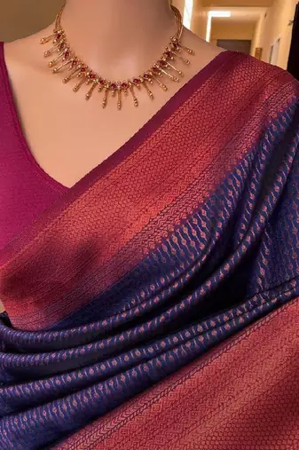 Blue pink silk blend jacuard work festival saree with unstitched blouse piece