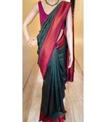 Green pink silk blend jacuard work festival saree with unstitched blouse piece