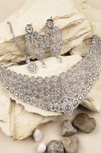 Ad stone pink necklace set with earrings for women