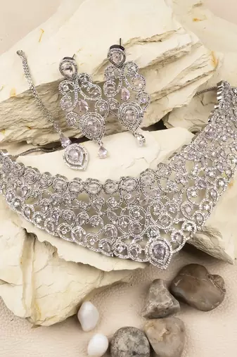 Ad stone pink necklace set with earrings for women