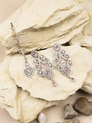 Ad stone pink necklace set with earrings for women 2