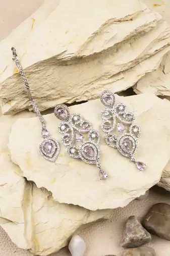 Ad stone pink necklace set with earrings for women