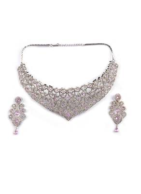 Ad stone pink necklace set with earrings for women 3