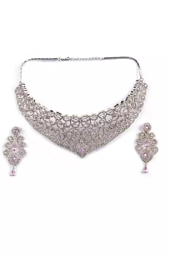 Ad stone pink necklace set with earrings for women