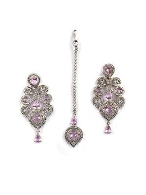 Ad stone pink necklace set with earrings for women 4