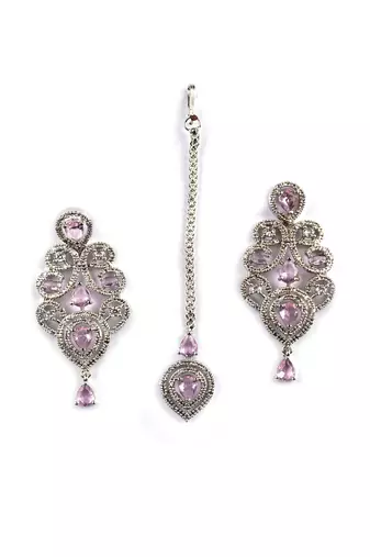 Ad stone pink necklace set with earrings for women