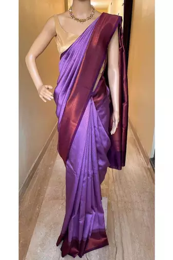 Purple silk blend jacuard work festival saree with unstitched blouse piece