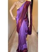 Purple silk blend jacuard work festival saree with unstitched blouse piece