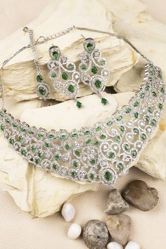 Ad stone green necklace set with earrings for women