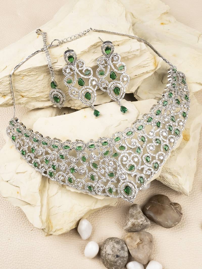 Ad stone green necklace set with earrings for women
