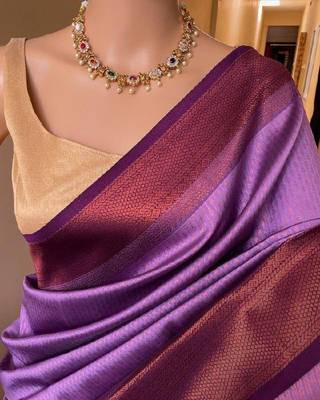 Purple silk blend jacuard work festival saree with unstitched blouse piece 2