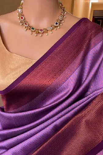Purple silk blend jacuard work festival saree with unstitched blouse piece