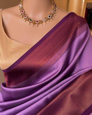 Purple silk blend jacuard work festival saree with unstitched blouse piece 3