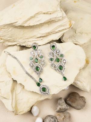 Ad stone green necklace set with earrings for women 2