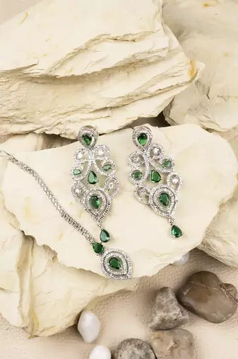 Ad stone green necklace set with earrings for women