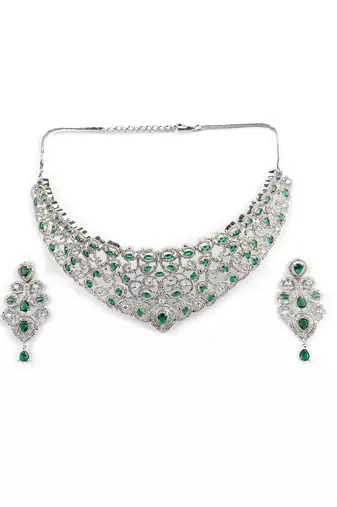 Ad stone green necklace set with earrings for women