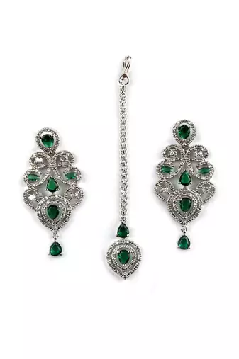 Ad stone green necklace set with earrings for women