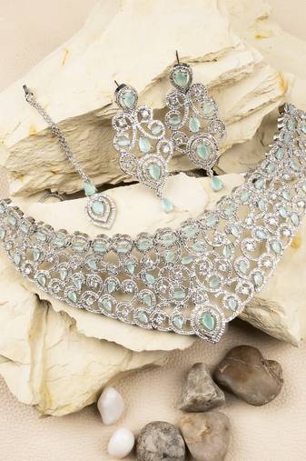 Ad stone mint necklace set with earrings for women