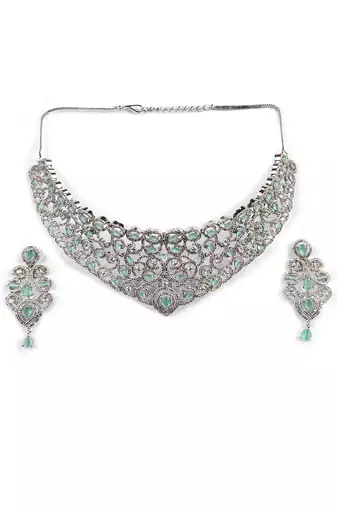 Ad stone mint necklace set with earrings for women