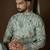 Sea green georgette solid embroidered kurta with trouser set | designer ethnic wear for men