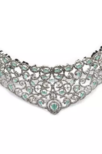 Ad stone mint necklace set with earrings for women
