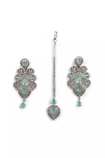 Ad stone mint necklace set with earrings for women