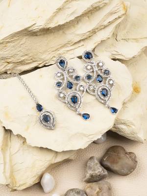 Ad stone blue necklace set with earrings for women 2