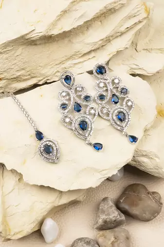 Ad stone blue necklace set with earrings for women