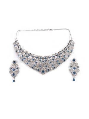 Ad stone blue necklace set with earrings for women 3