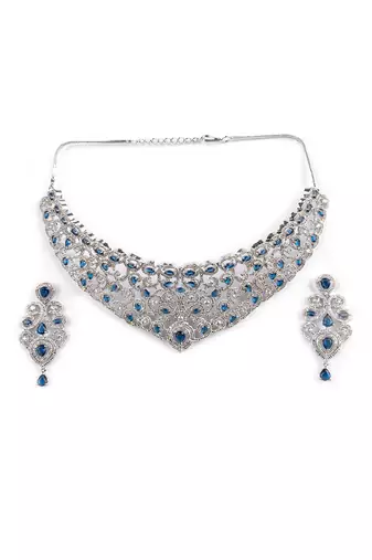 Ad stone blue necklace set with earrings for women