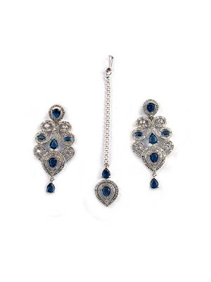 Ad stone blue necklace set with earrings for women 5