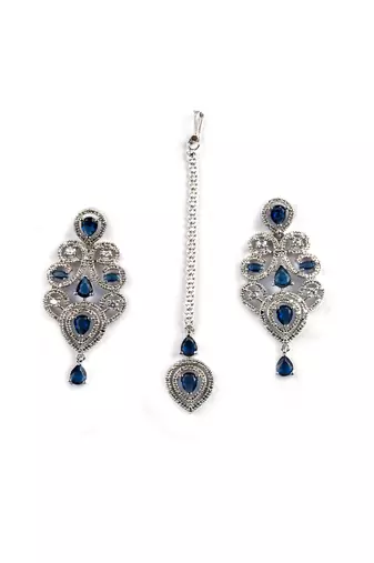 Ad stone blue necklace set with earrings for women