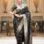 Black silk blend jacuard work festival saree with unstitched blouse piece
