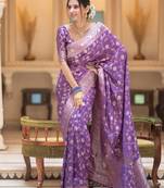 Lavender silk blend jacuard work festival saree with unstitched blouse piece