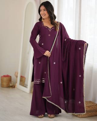 Pulm designer roman silk blend foil work palazzo suit set 1