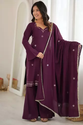 Pulm designer roman silk blend foil work palazzo suit set
