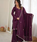 Pulm designer roman silk blend foil work palazzo suit set