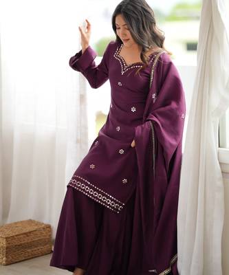 Pulm designer roman silk blend foil work palazzo suit set 3