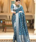 Rama silk blend jacuard work festival saree with unstitched blouse piece