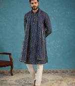 Blue viscose rayon bandhani printed kurta with dupatta & trouser set | trendy ethnic wear for women