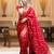 Red silk blend jacuard work festival saree with unstitched blouse piece