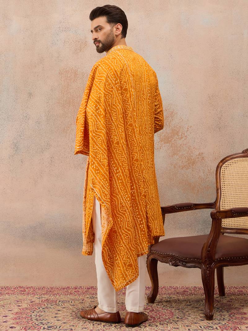 Rust viscose rayon bandhani printed kurta with dupatta & trouser set | trendy ethnic wear for women