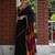 Black linen jacuard work festival saree with unstitched blouse piece