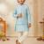 Boy's aqua silk blend embroidered knee length kurta, pyjama and jacket set