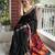 Black linen jacuard work festival saree with unstitched blouse piece