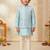 Boy's aqua silk blend embroidered knee length kurta, pyjama and jacket set