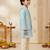 Boy's aqua silk blend embroidered knee length kurta, pyjama and jacket set