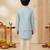 Boy's aqua silk blend embroidered knee length kurta, pyjama and jacket set