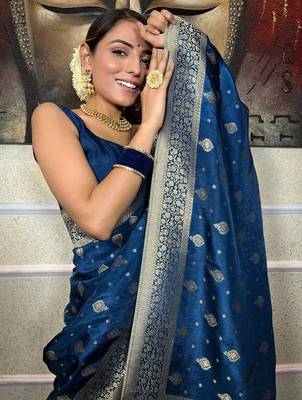 Rama silk blend jacuard work festival saree with unstitched blouse piece 3