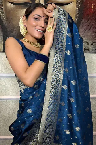 Rama silk blend jacuard work festival saree with unstitched blouse piece
